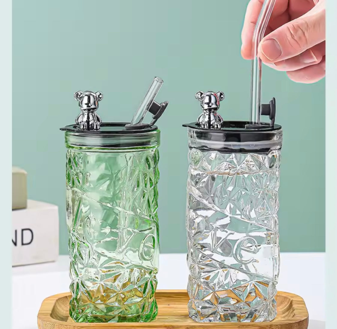 luxury bear cap transparent glass water cup image 5