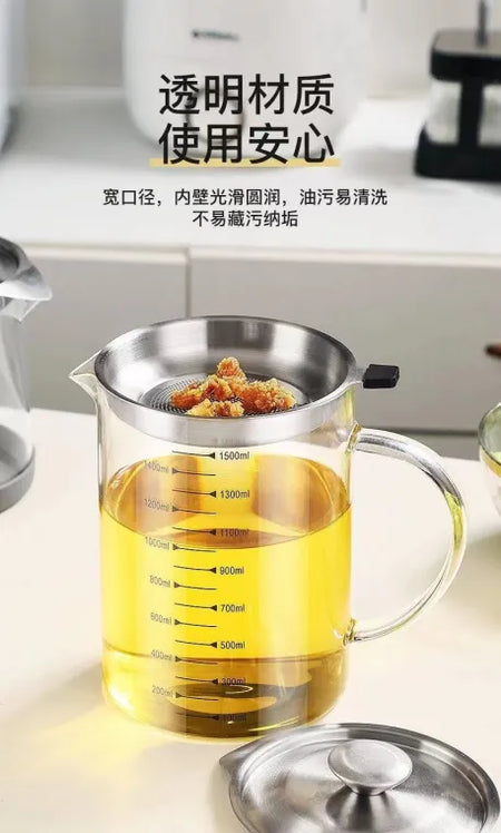 1200ml high borosilicate glass oil filtering pot image 2