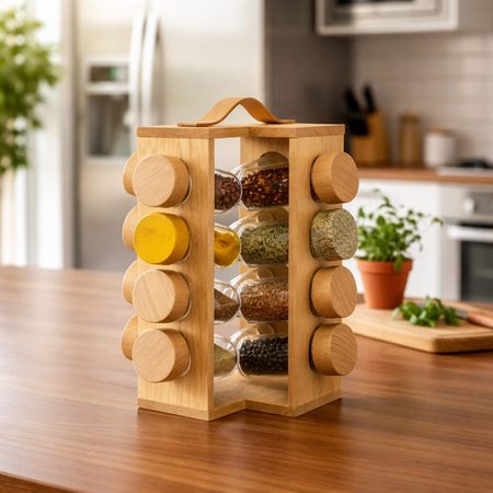 rotatable wooden spice jar with handle main image
