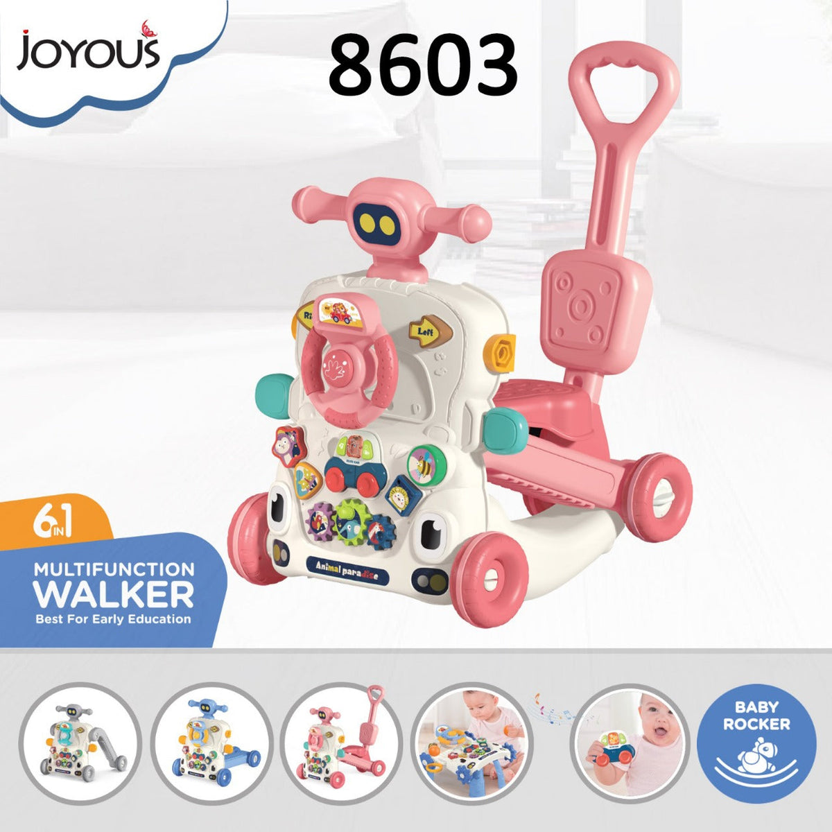 6 In 1 Activity Walker For Toddlers Pink