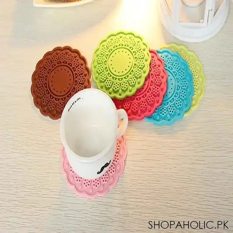 6pcs semi transparent candy color cup mat main image