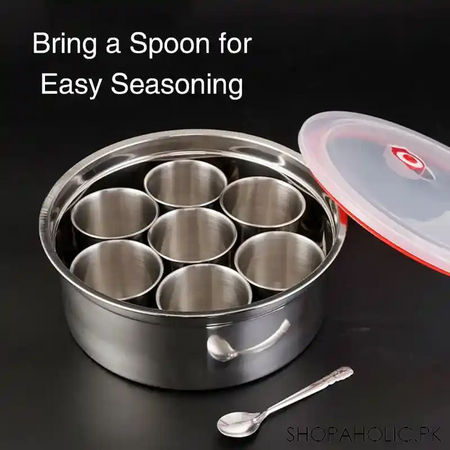 7 grid steel spice box with spoon main image