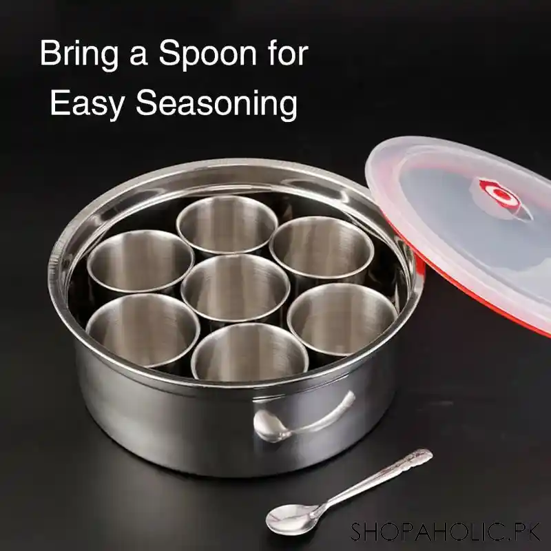 7 grid steel spice box with spoon main image