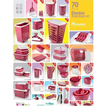 (70pcs Set) HomeKet Plastic Denise Bridal Dowry HouseHold Set - Ideal Gift Pack for Wedding and Home Gift 