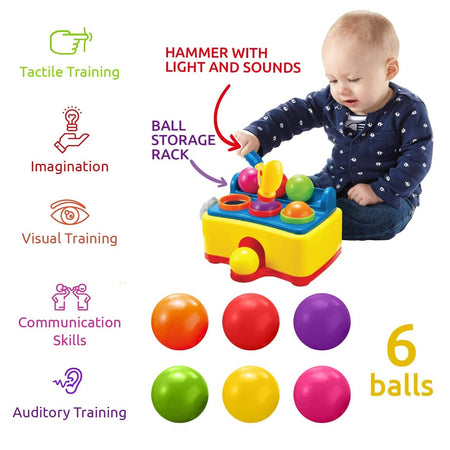 Hammer Table Ball Pound Toy for Kids, Educational Activity Toy Game with 6 Different Colored Balls