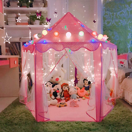 Princess Tent Girls Pink Large Playhouse With Lights for Indoor and Outdoor
