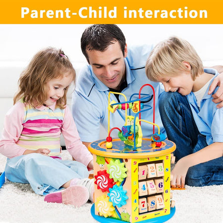 Activity Cube Toys for Kids Wooden 8-in-1 Activity Blocks Educational Bead Maze Toys Boys Girls Activity Center (Large)