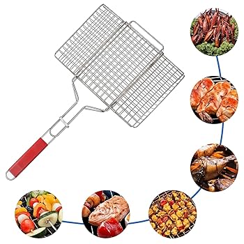 Large Steel Portable Barbecue BBQ Grill Net Basket Roast Grilling Tray main image