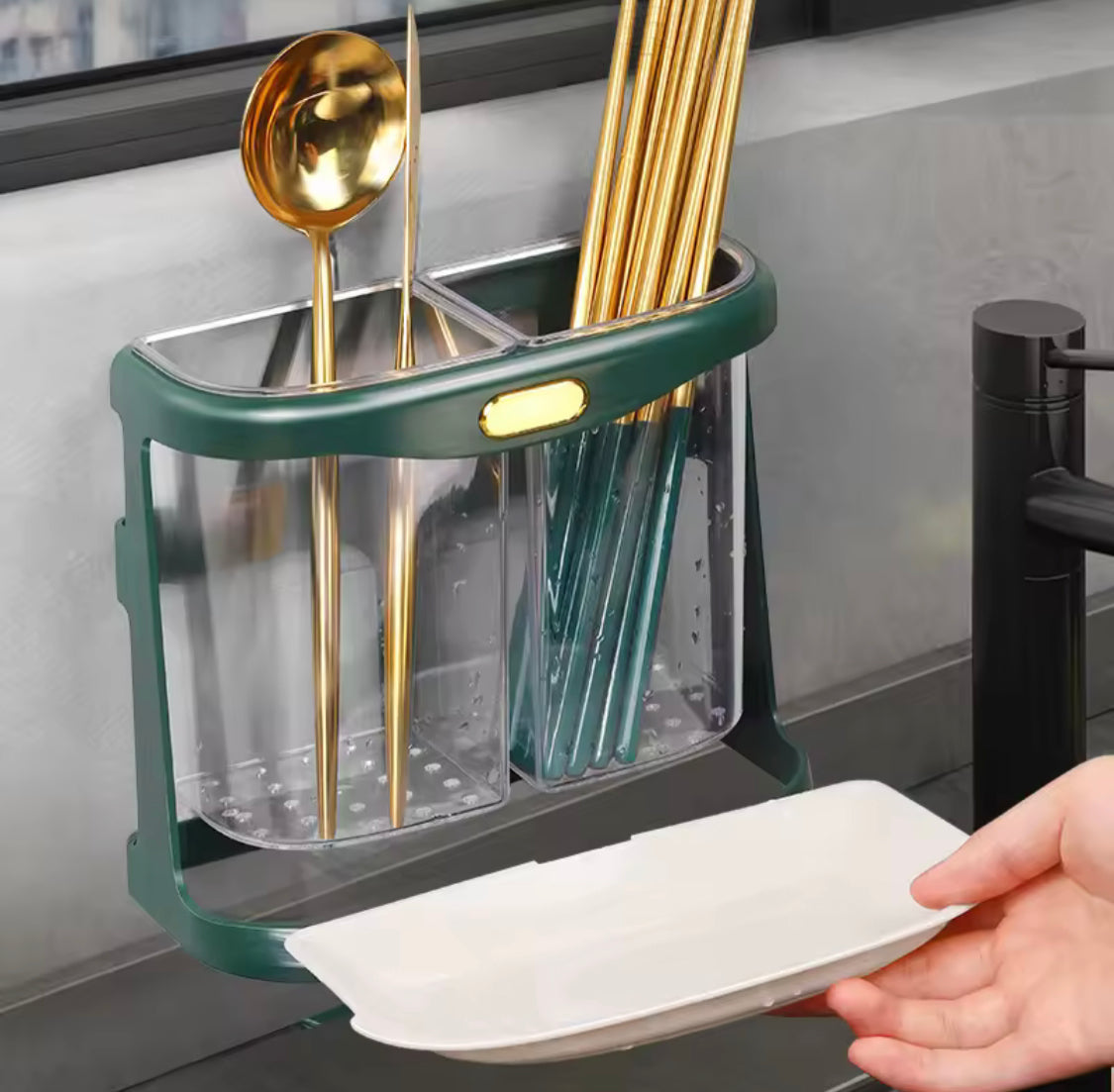 Wall Mounted Chopsticks Holder With Drain Tray - image 2