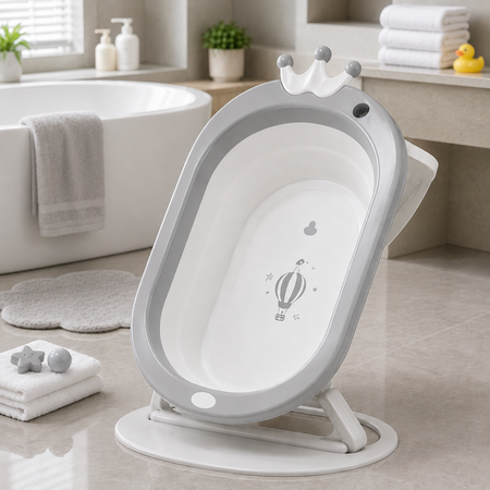 Foldable Baby Bath Tub With Stand - Grey