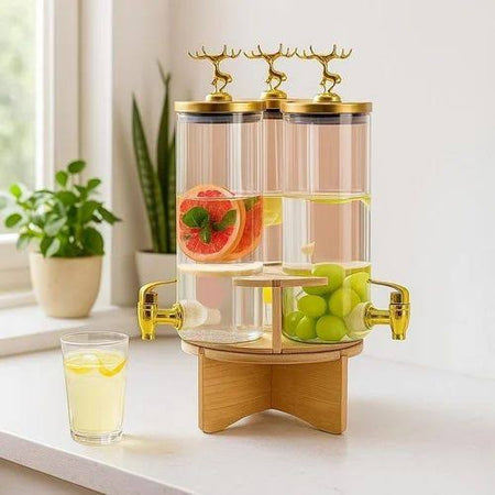 3 in 1 rotating glass beverage dispenser with deer lid main image