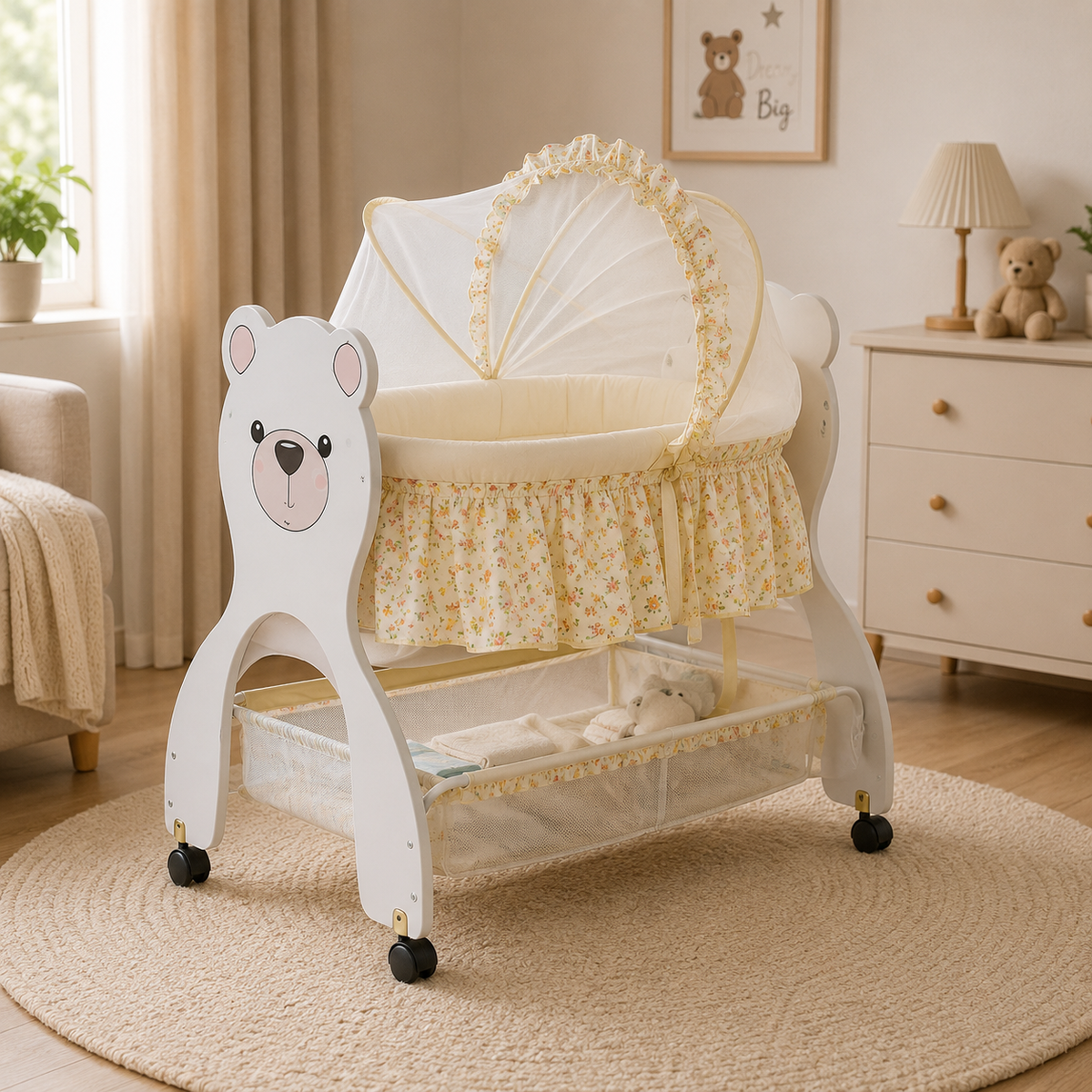 Luxury Baby Bassinet Cradle With Mosquito Net