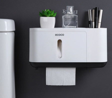 wall mounted toilet roll holder with storage shelf main image