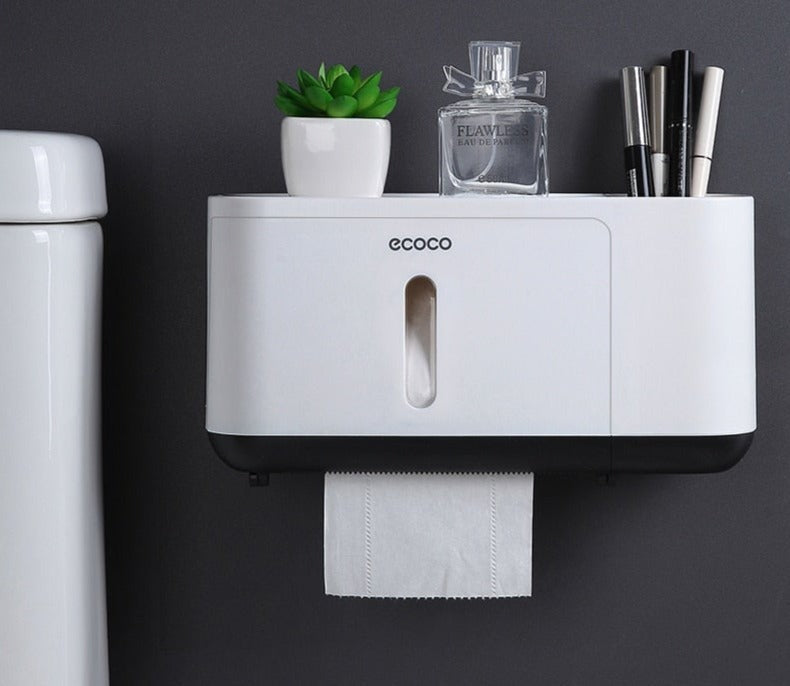wall mounted toilet roll holder with storage shelf main image