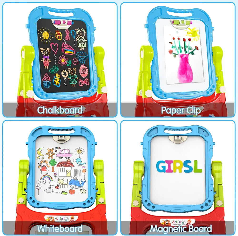 Magnetic Double-Sided Drawing Board Kids Art Easel Standing Children Graffiti Writing Tablet Green