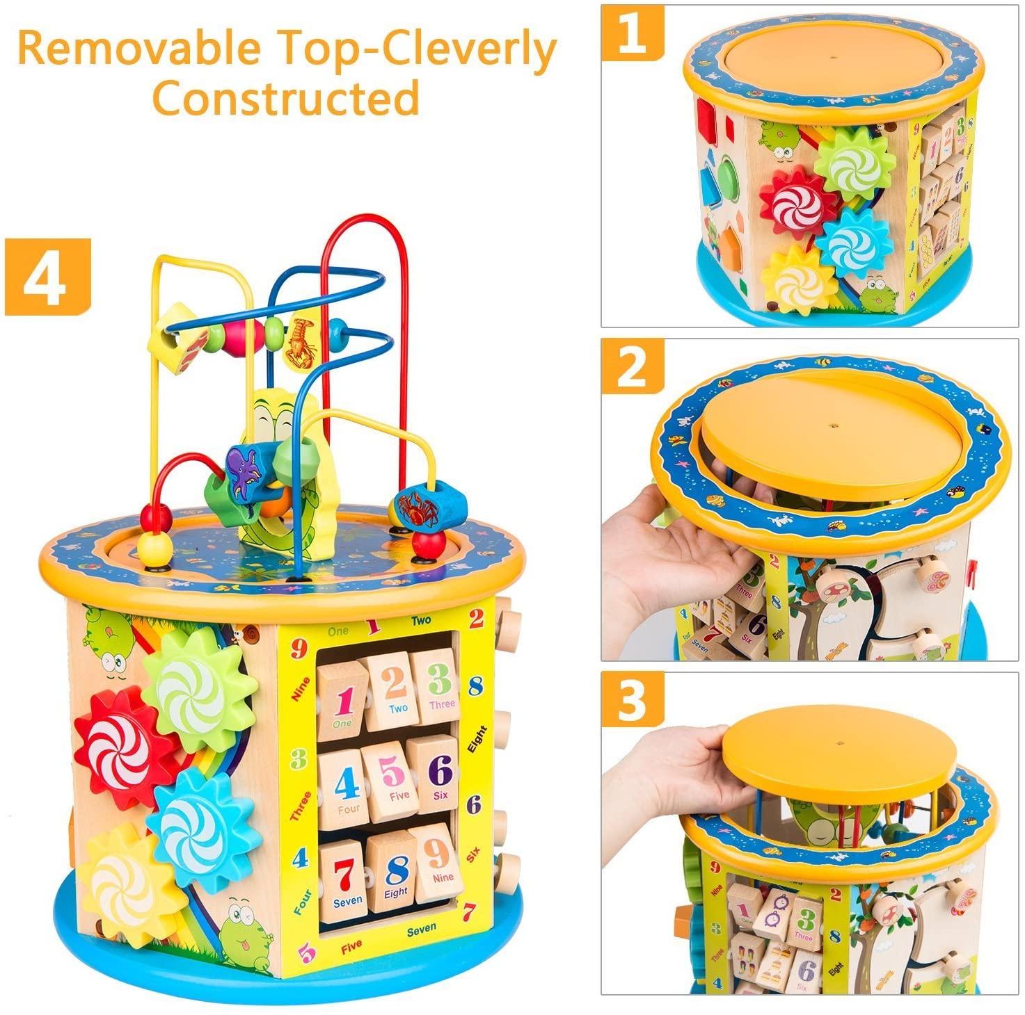 Activity Cube Toys for Kids Wooden 8-in-1 Activity Blocks Educational Bead Maze Toys Boys Girls Activity Center (Large)