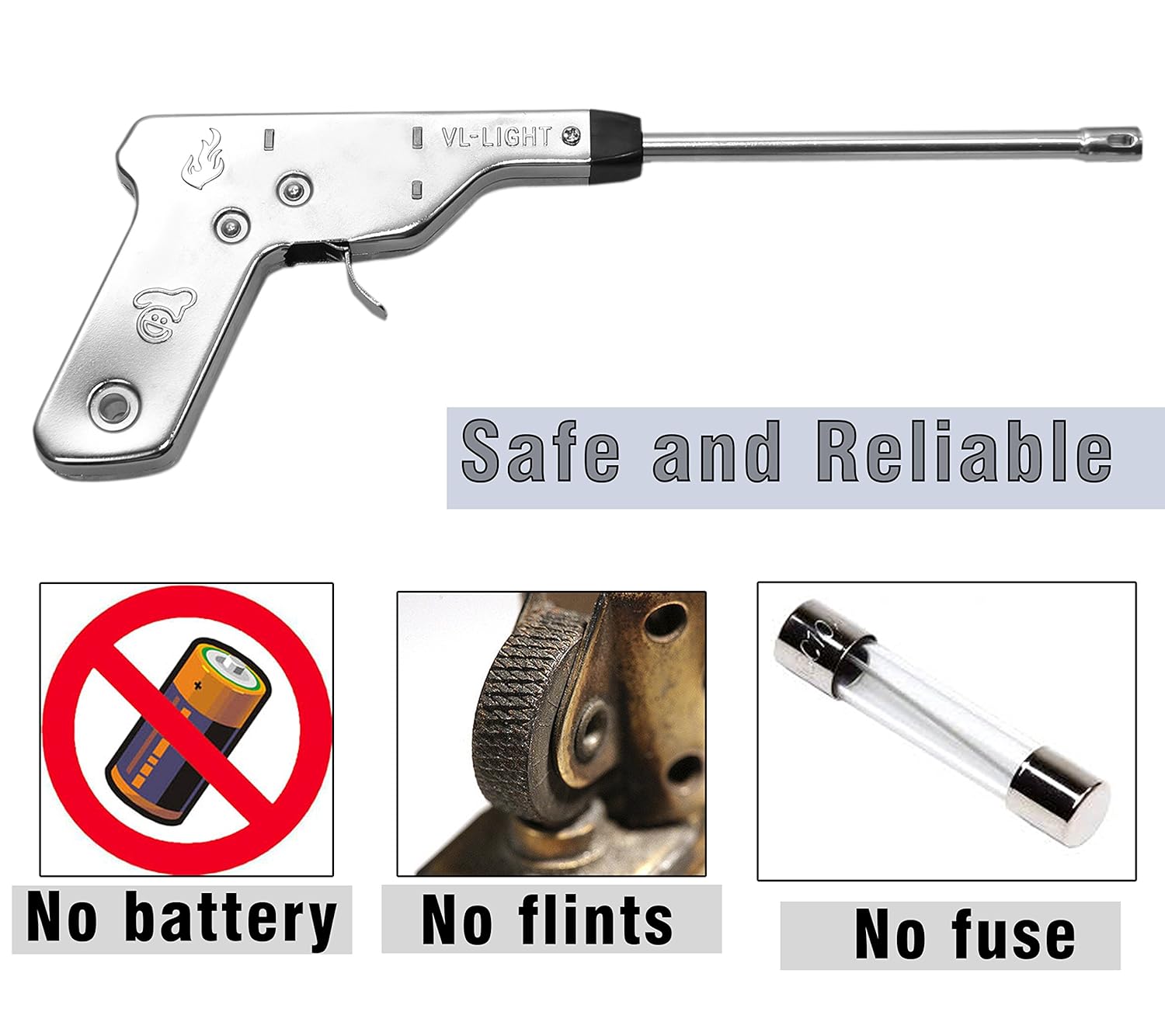 Pistole Shape Metal Impulse Igniter Spark Gas Lighter, Long Lasting, Rust Proof, Unbreakable image 3