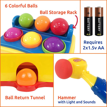Hammer Table Ball Pound Toy for Kids, Educational Activity Toy Game with 6 Different Colored Balls