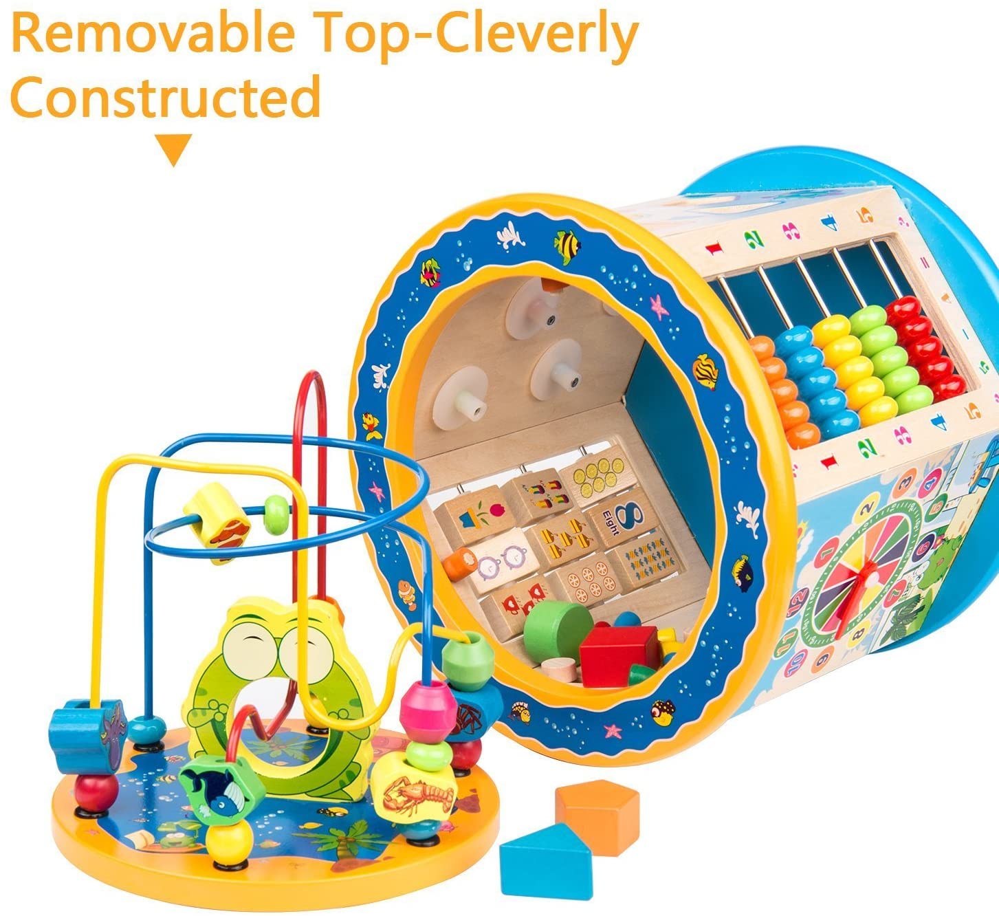 Activity Cube Toys for Kids Wooden 8-in-1 Activity Blocks Educational Bead Maze Toys Boys Girls Activity Center (Large)