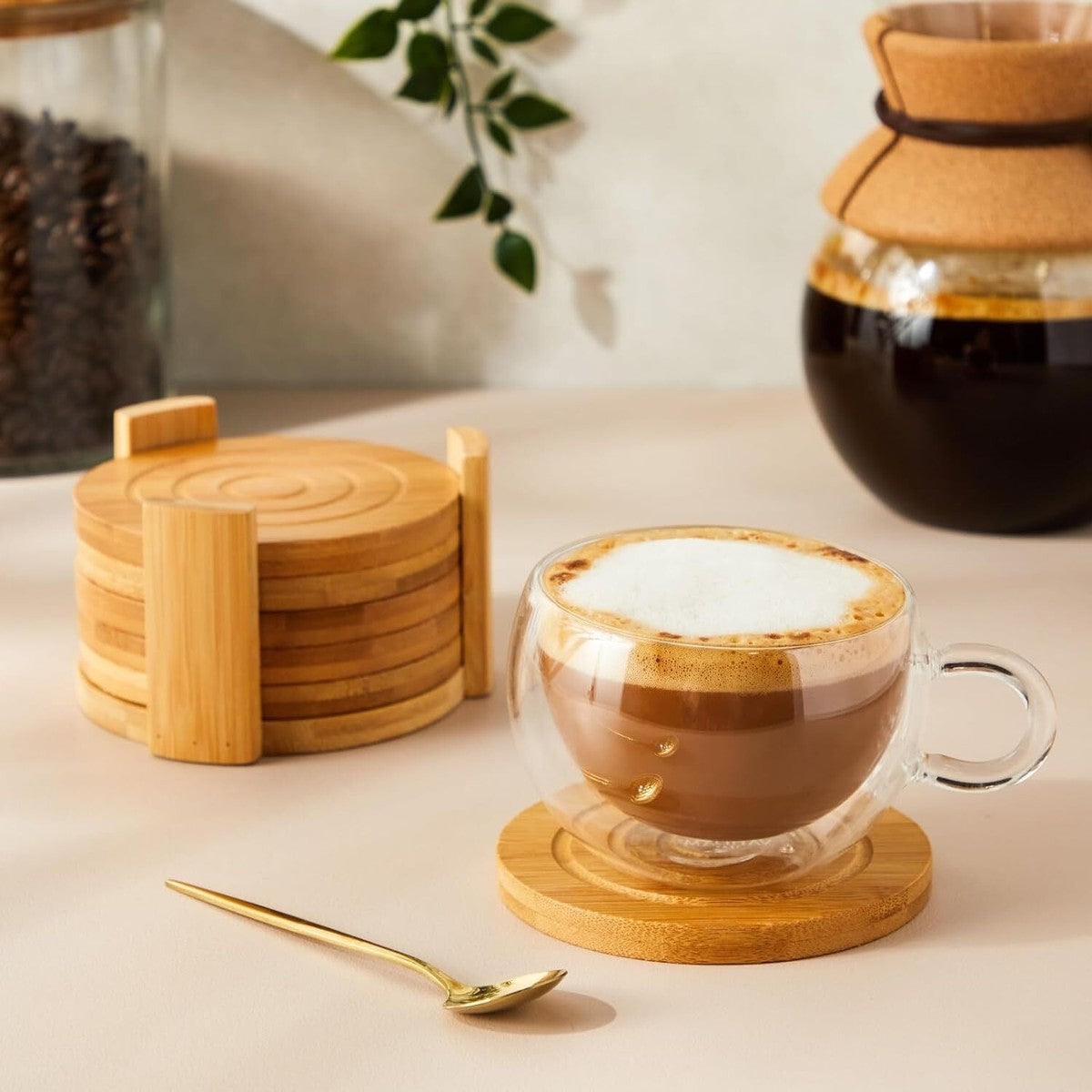 7pcs bamboo coasters main image