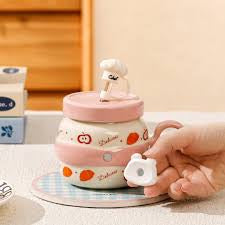 cute animal ceramic mug with lid image 4