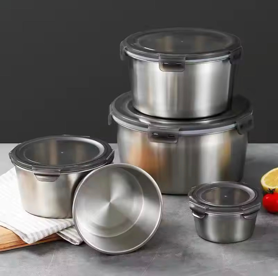 4pcs Stainless Steel Round Food Storage Containers - image 1
