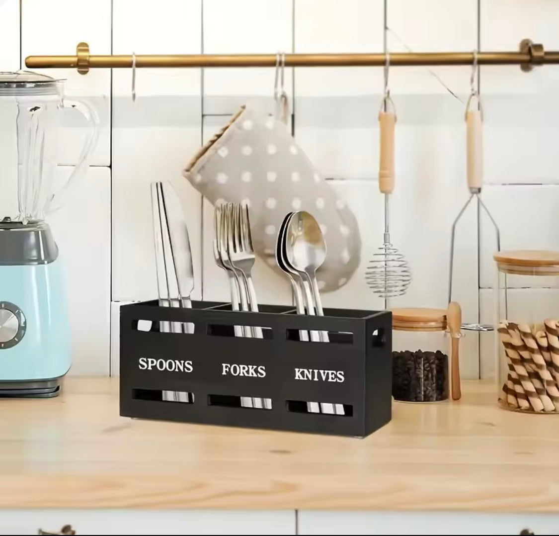 wooden multi compartment cutlery holder main image