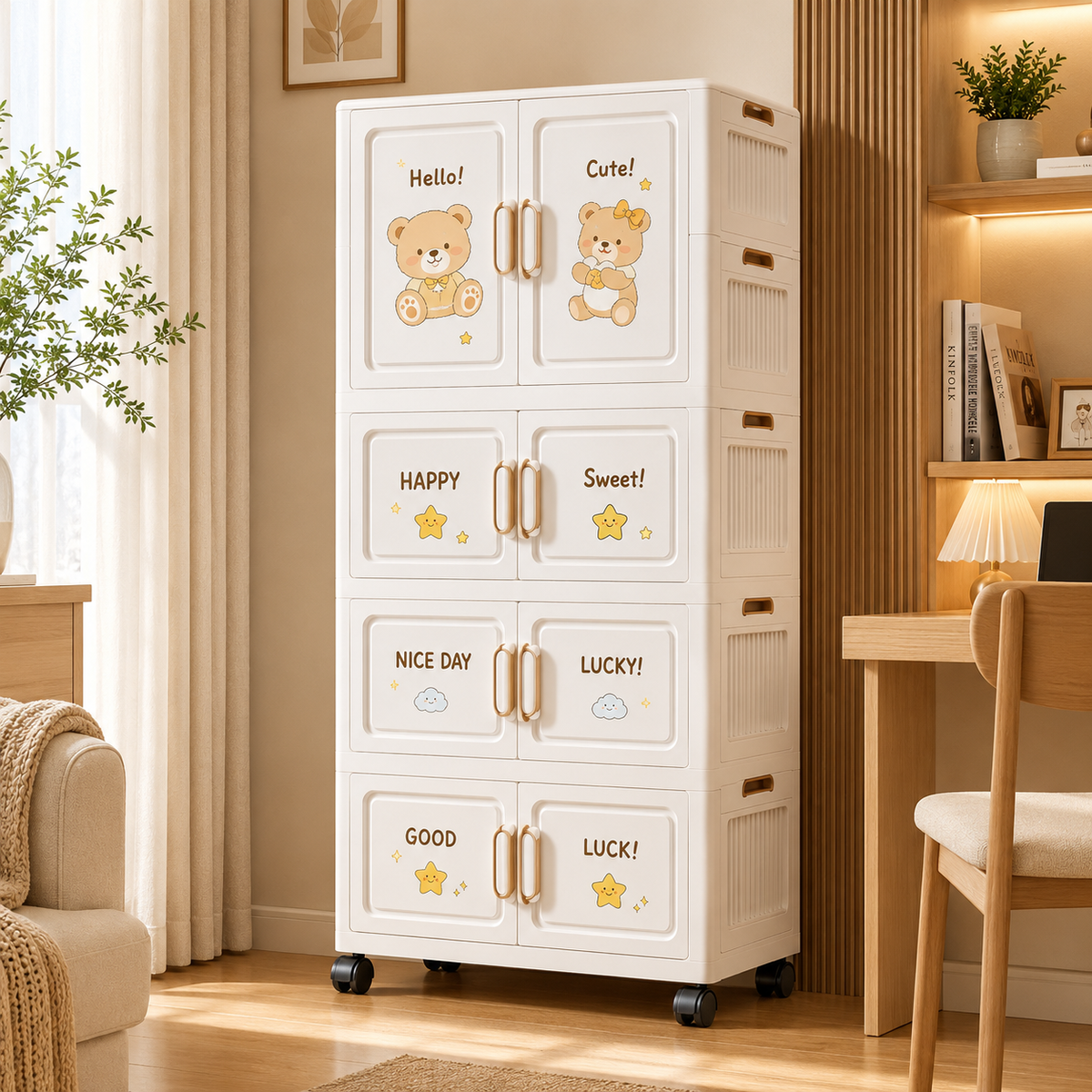 4-Layer Baby Storage Wardrobe With Drawers & Wheels - Dm-4