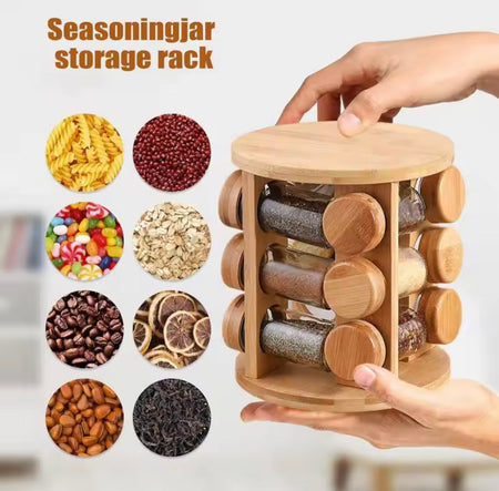 360° rotating wooden spice jar organizer image 4
