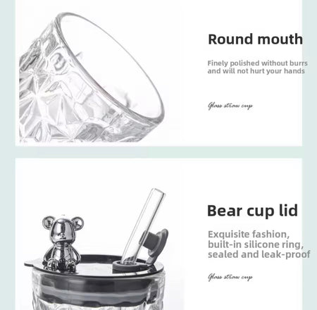 luxury bear cap transparent glass water cup image 6