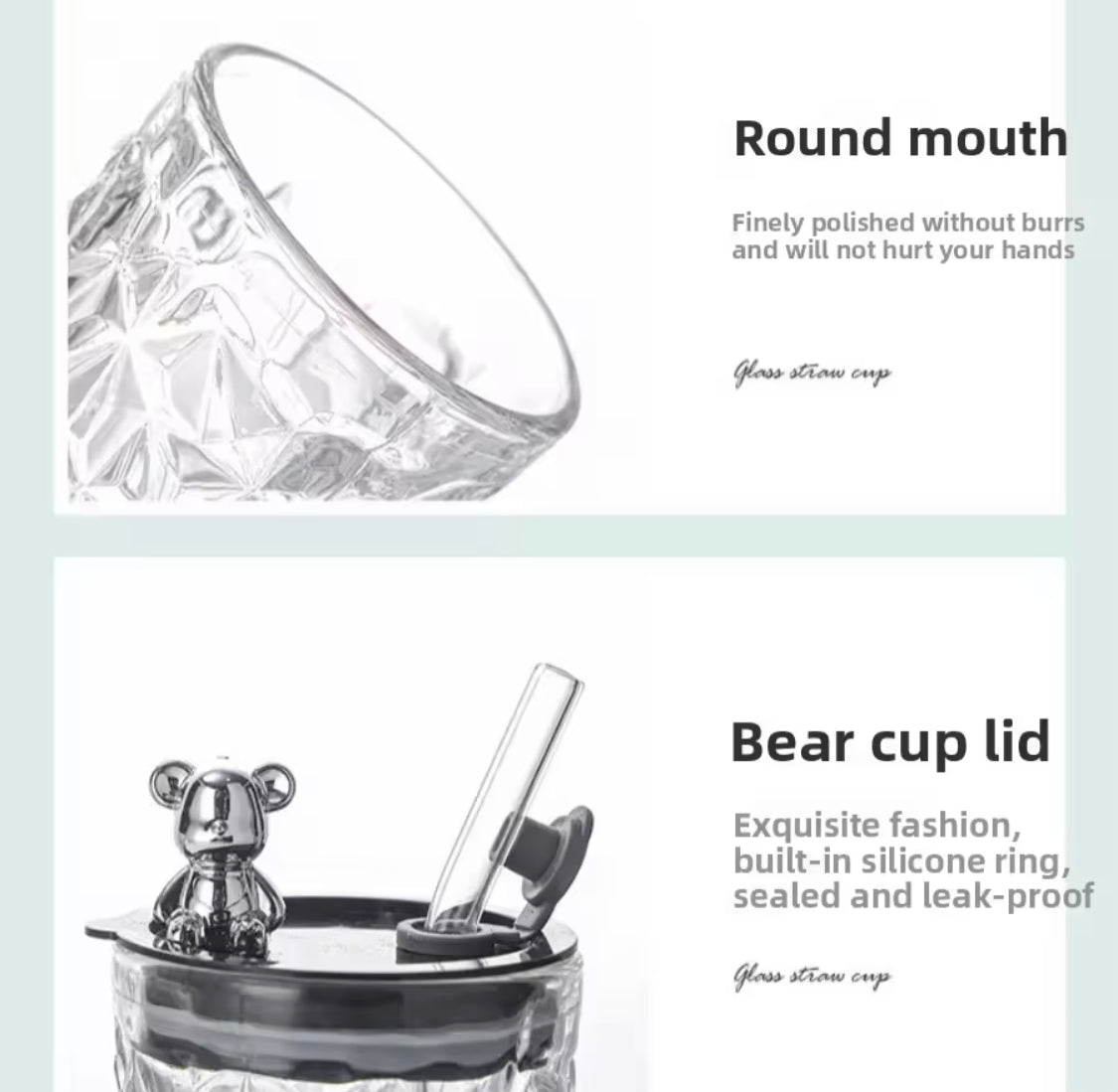 luxury bear cap transparent glass water cup image 6