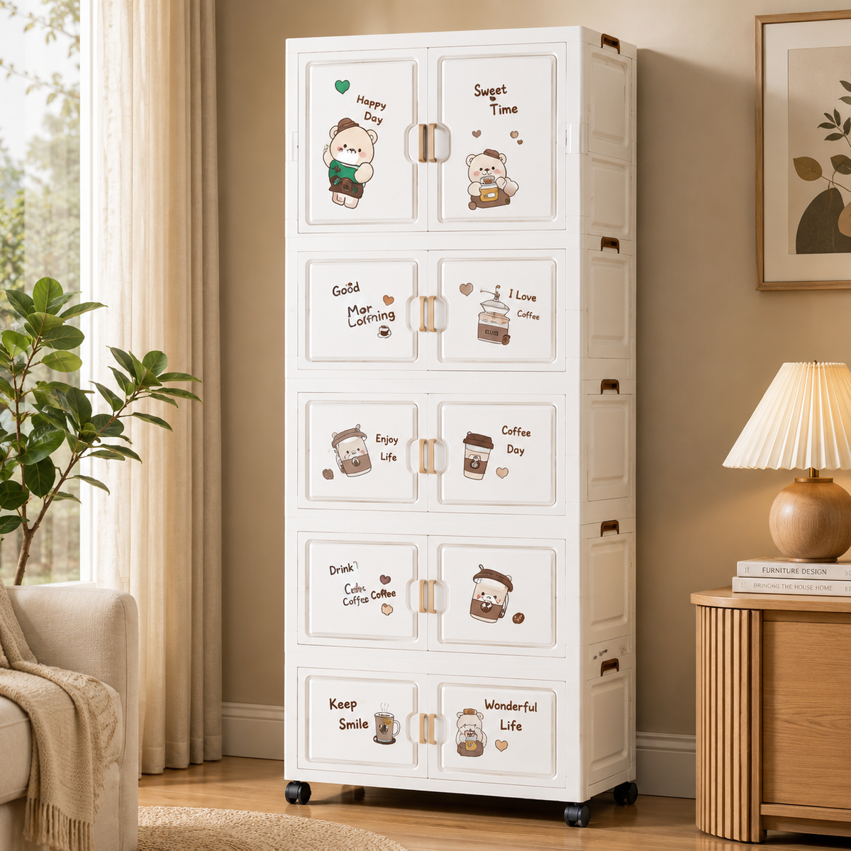 4-Layer Baby Storage Wardrobe With Drawers & Wheels - Dm-5
