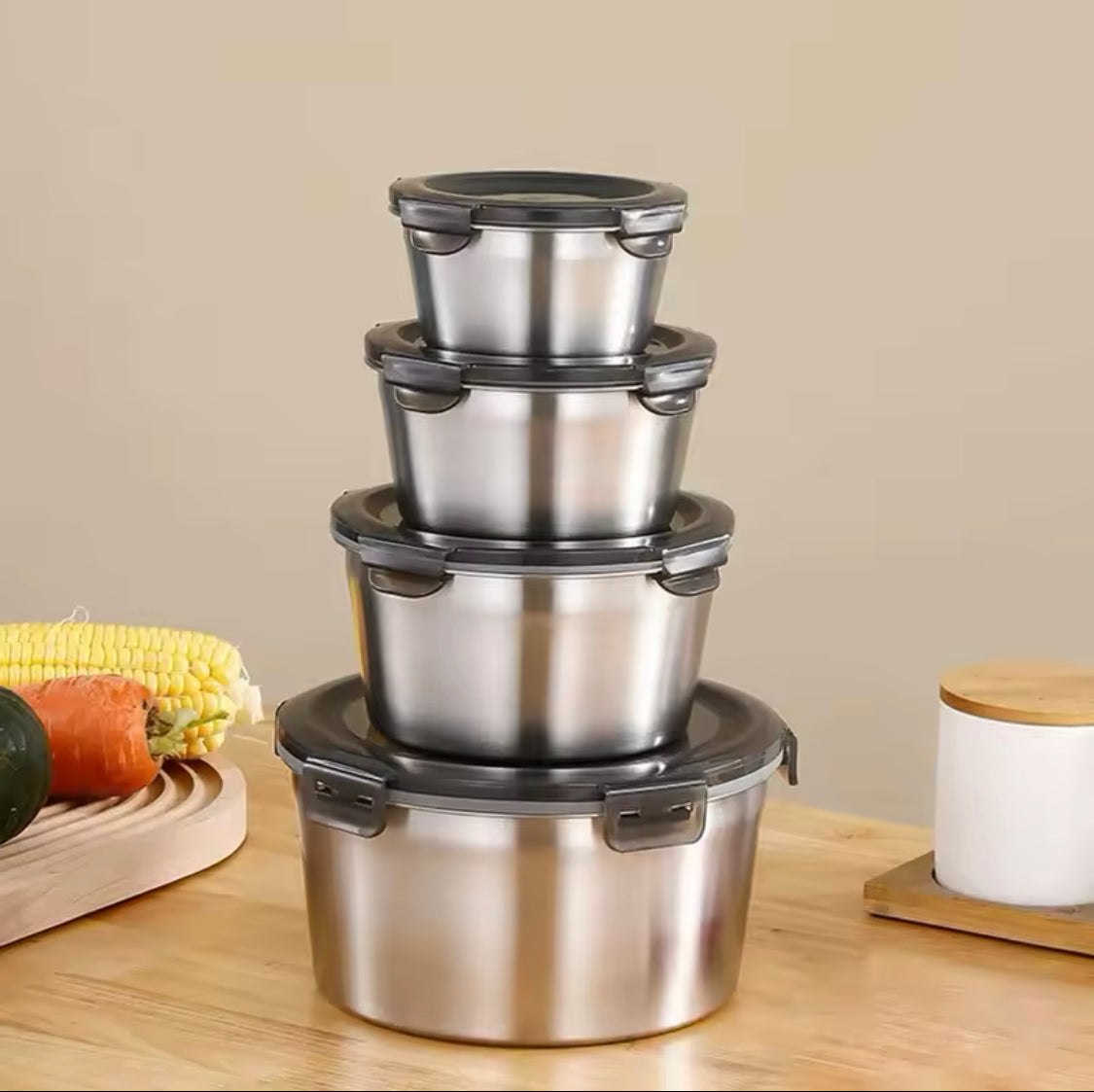 4pcs Stainless Steel Round Food Storage Containers - image 6