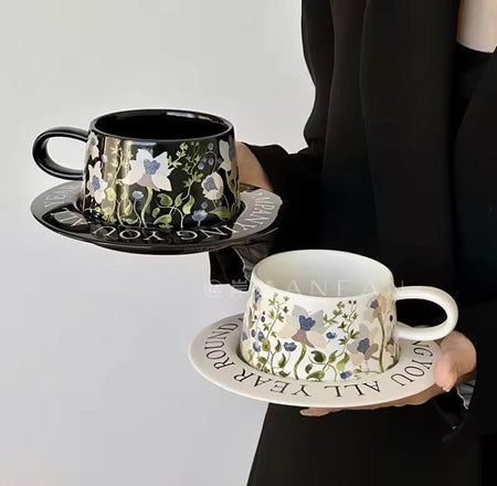 vintage painting style ceramic mug with saucer image 5