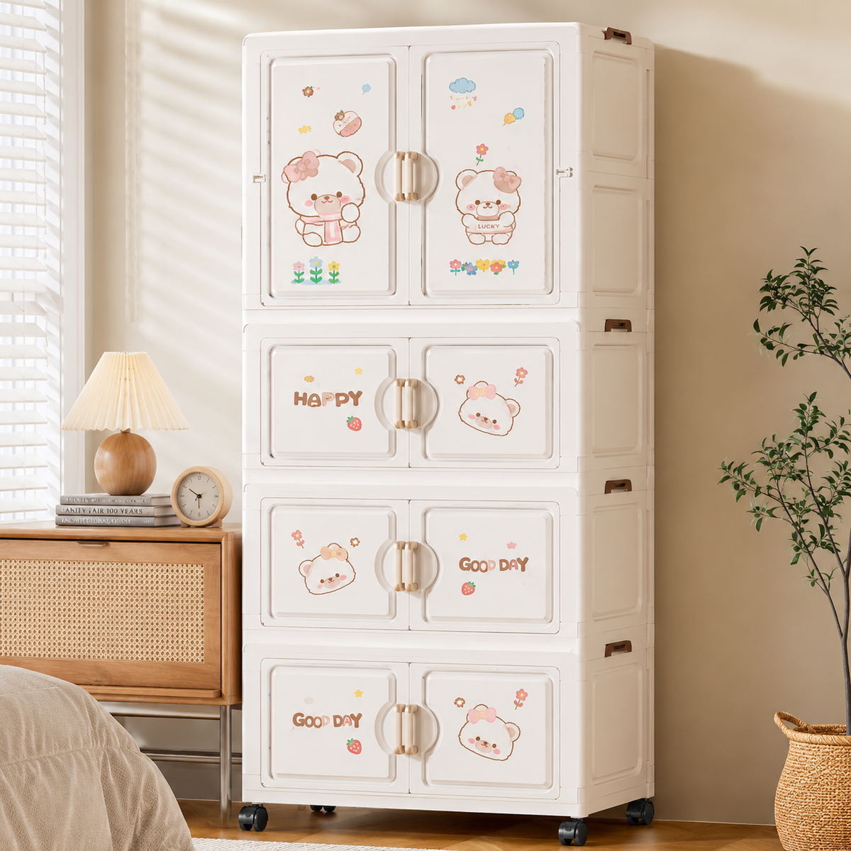 4-Layer Baby Storage Wardrobe With Drawers & Wheels - Dm-3