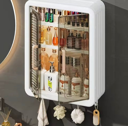 multilayer bathroom storage cabinet with hooks image 2