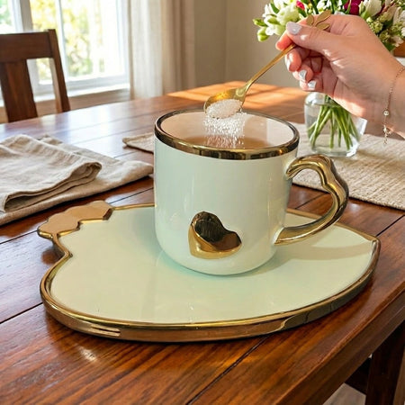 luxury heart shape ceramic coffee mug with tray image 3