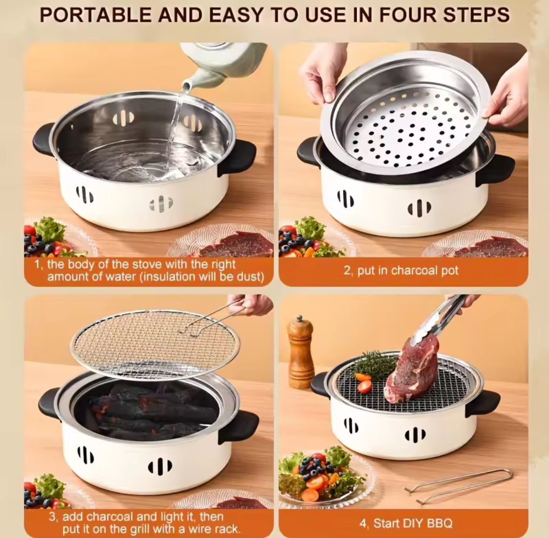 portable barbecue stove with coal grill image 4