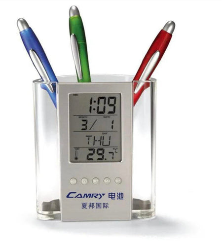 LCD Digital Alarm Clock Desk Pencil Pen Holder - image 2