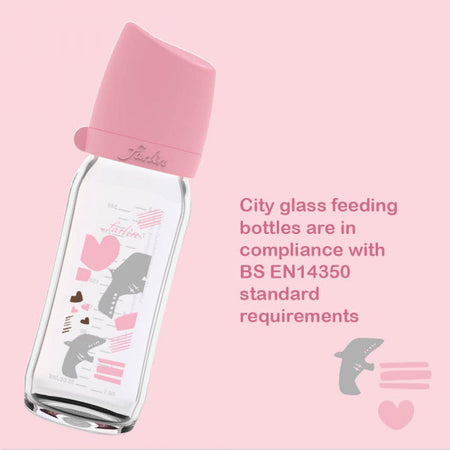 Farlin Wide-Neck Glass Feeding Bottle 160ml – Pink -AB-32009
