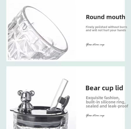 luxury bear cap transparent glass water cup image 4