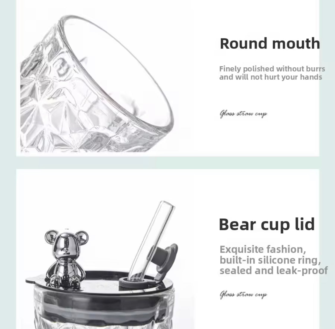 luxury bear cap transparent glass water cup image 4