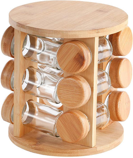 360° rotating wooden spice jar organizer image 8