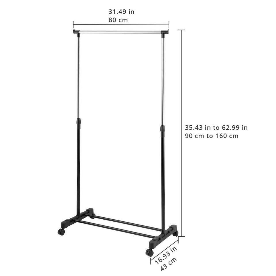 Adjustable Rolling Clothes Rack Single Hanging Garment Hanger image 3