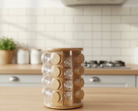 360° rotating wooden spice jar organizer image 2