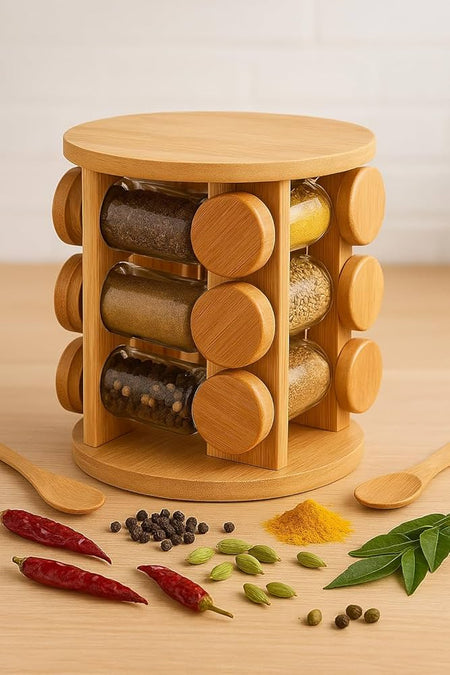 360° rotating wooden spice jar organizer image 3