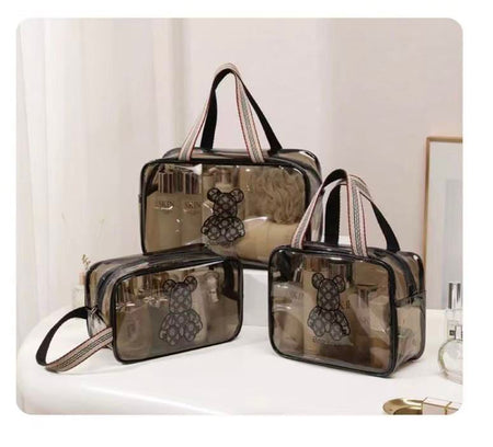 set of 3 transparent bear cosmetic pouch main image