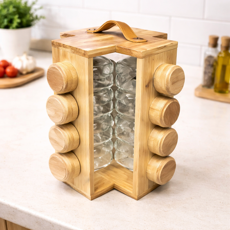 rotatable wooden spice jar with handle image 5