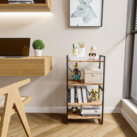 4-tier iron frame wooden bookshelf storage image 4