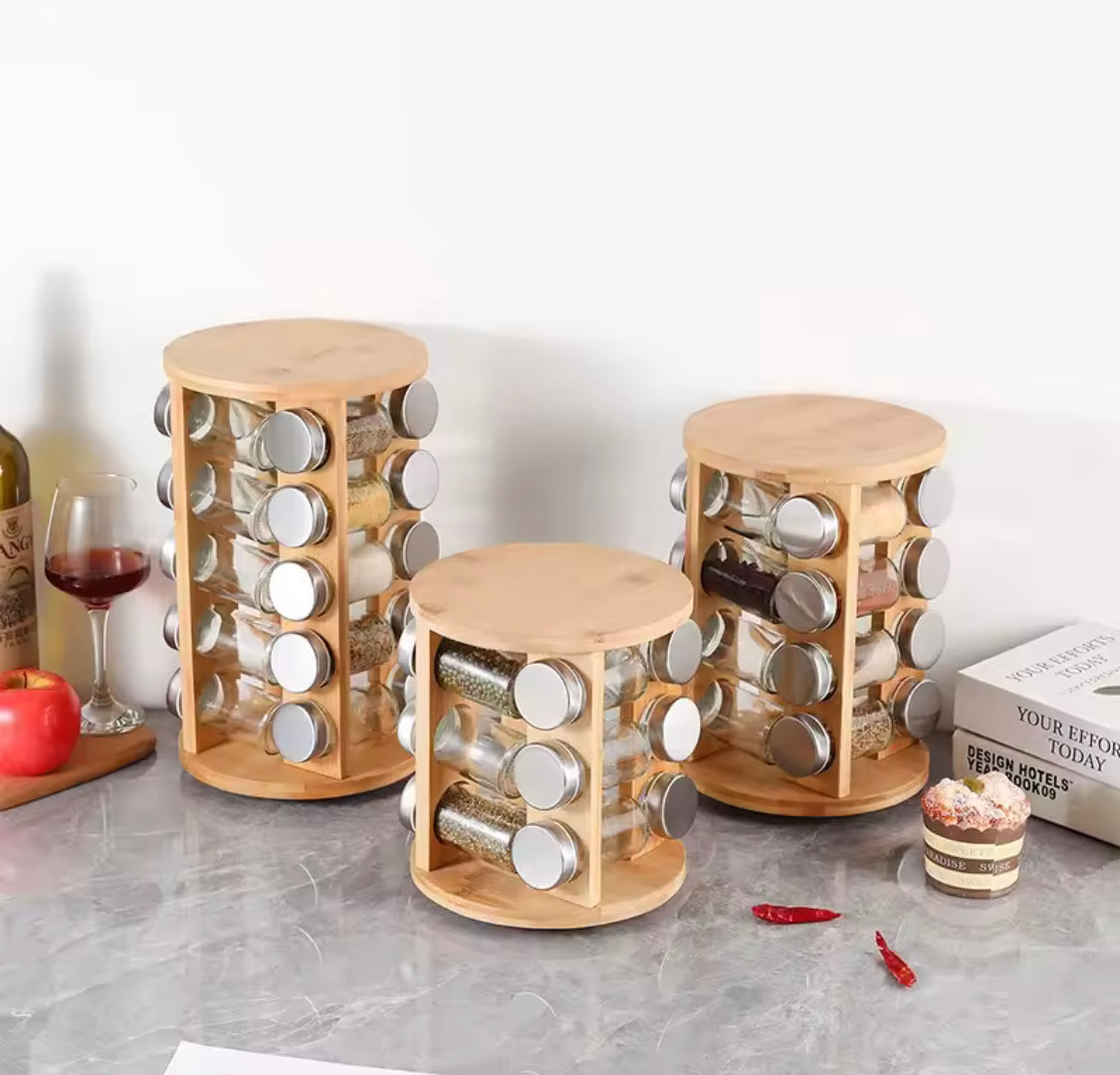 360° rotating wooden spice jar organizer main image